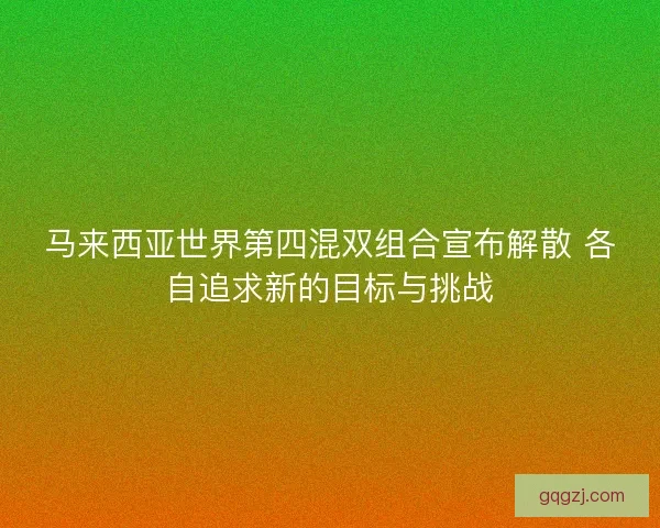 马来西亚世界第四混双组合宣布解散 各自追求新的目标与挑战